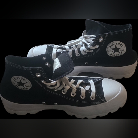 Converse All Star Lugged Black Canvas High-Tops with White Accents - Picture 5 of 6